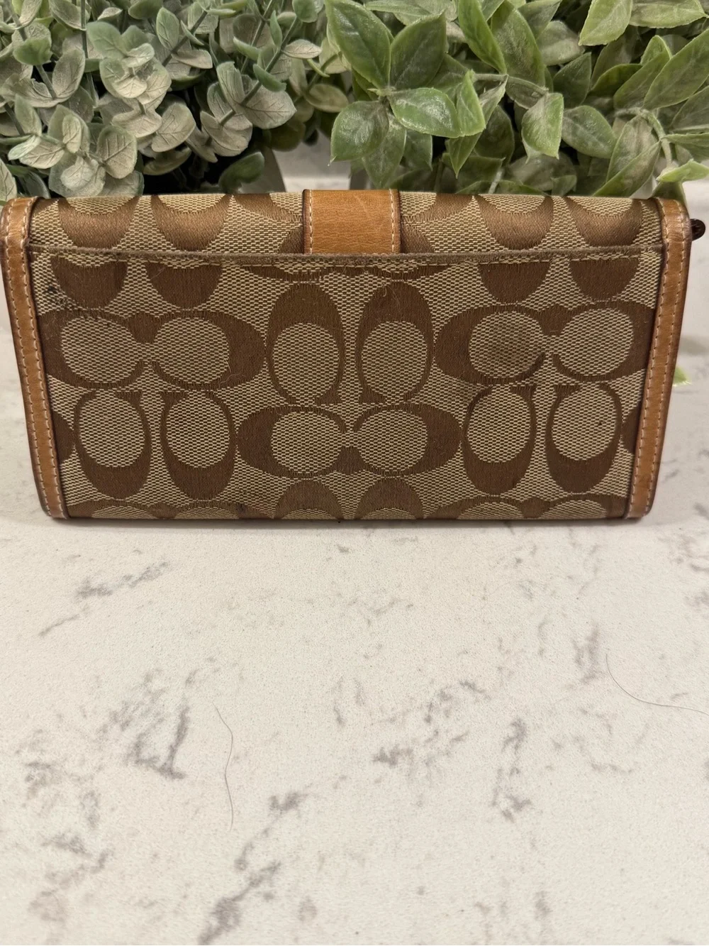 Coach Signature Women's Leather Long Wallet Canvas Jacquard Canvas Used